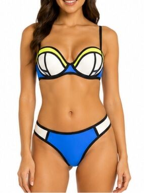 TRIANGL Neoprene Colorblock Bikini Set Blue Black White Small Top Med Bottom